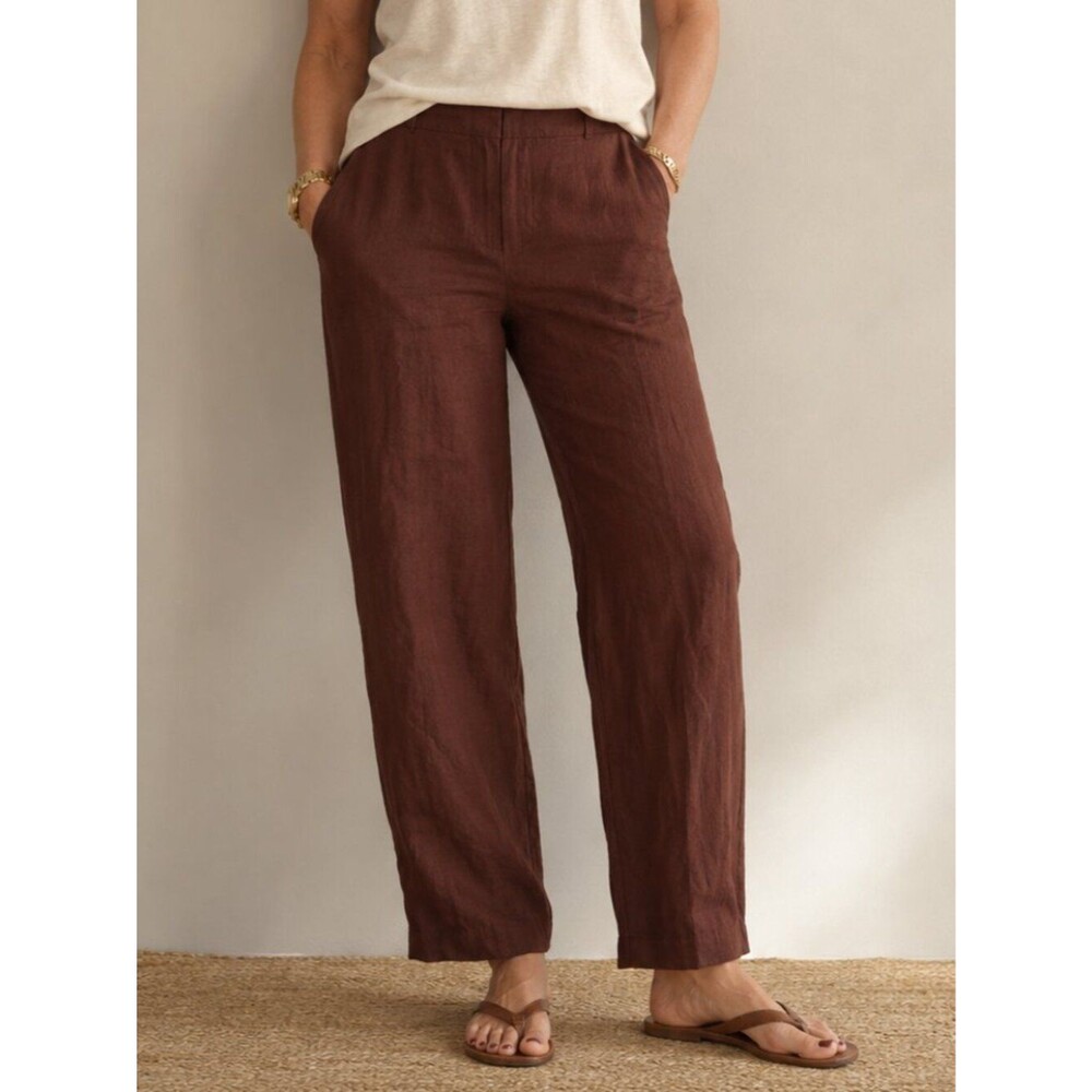 Talbots Brown Size 6 South Hampton straight leg 100% linen lagenlook pants